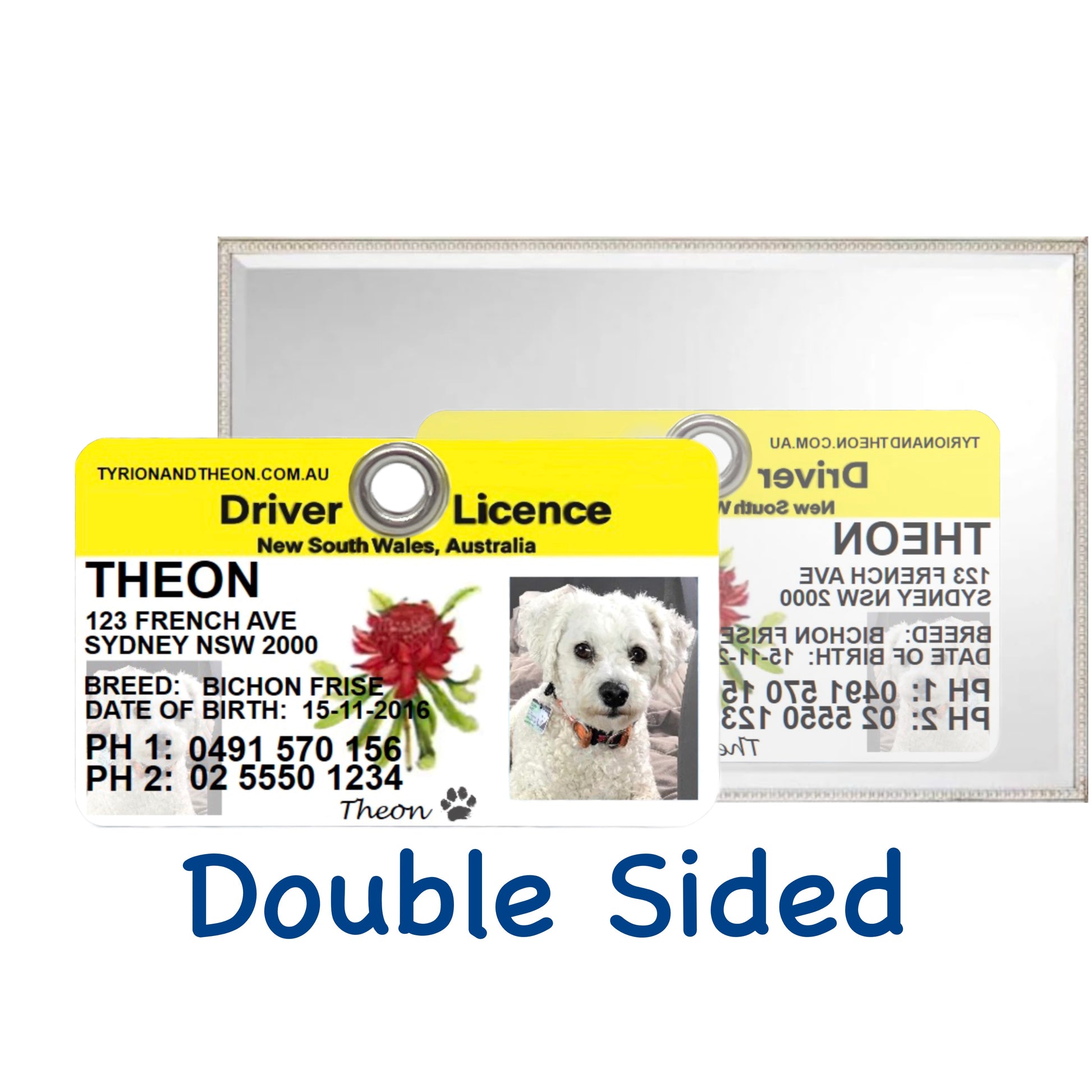 driver licence license pet dog cat custom ID collar tag